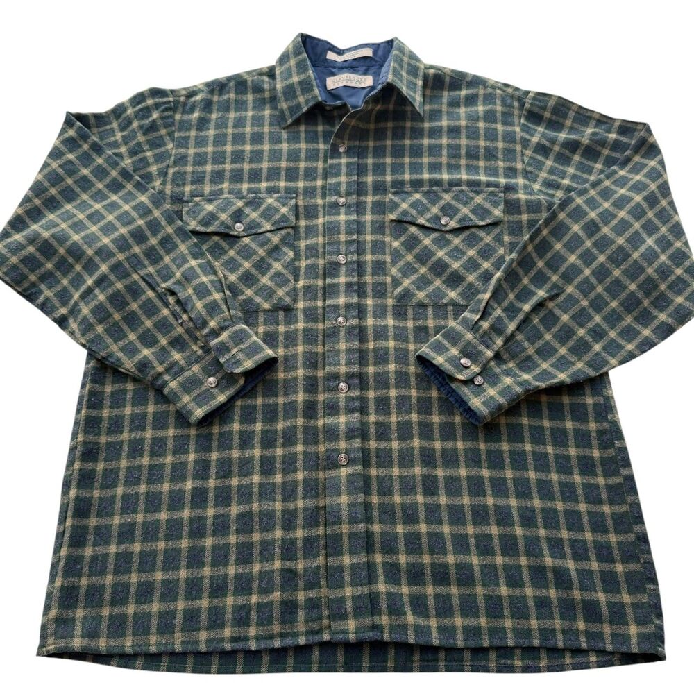 Vintage Claybrooke Outdoors Flannel Shirt Mens XL Green Plaid Button Up Light